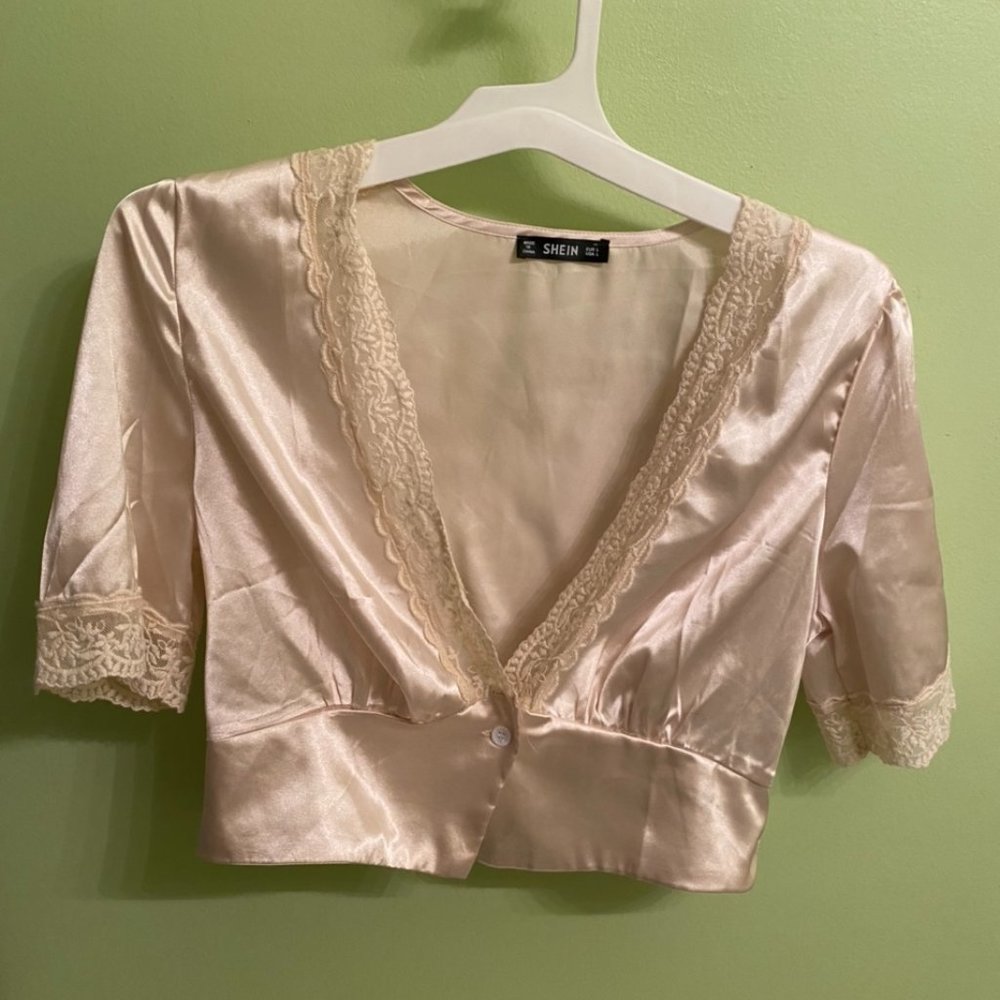 SHEIN Silky Gold Lace Crop Top